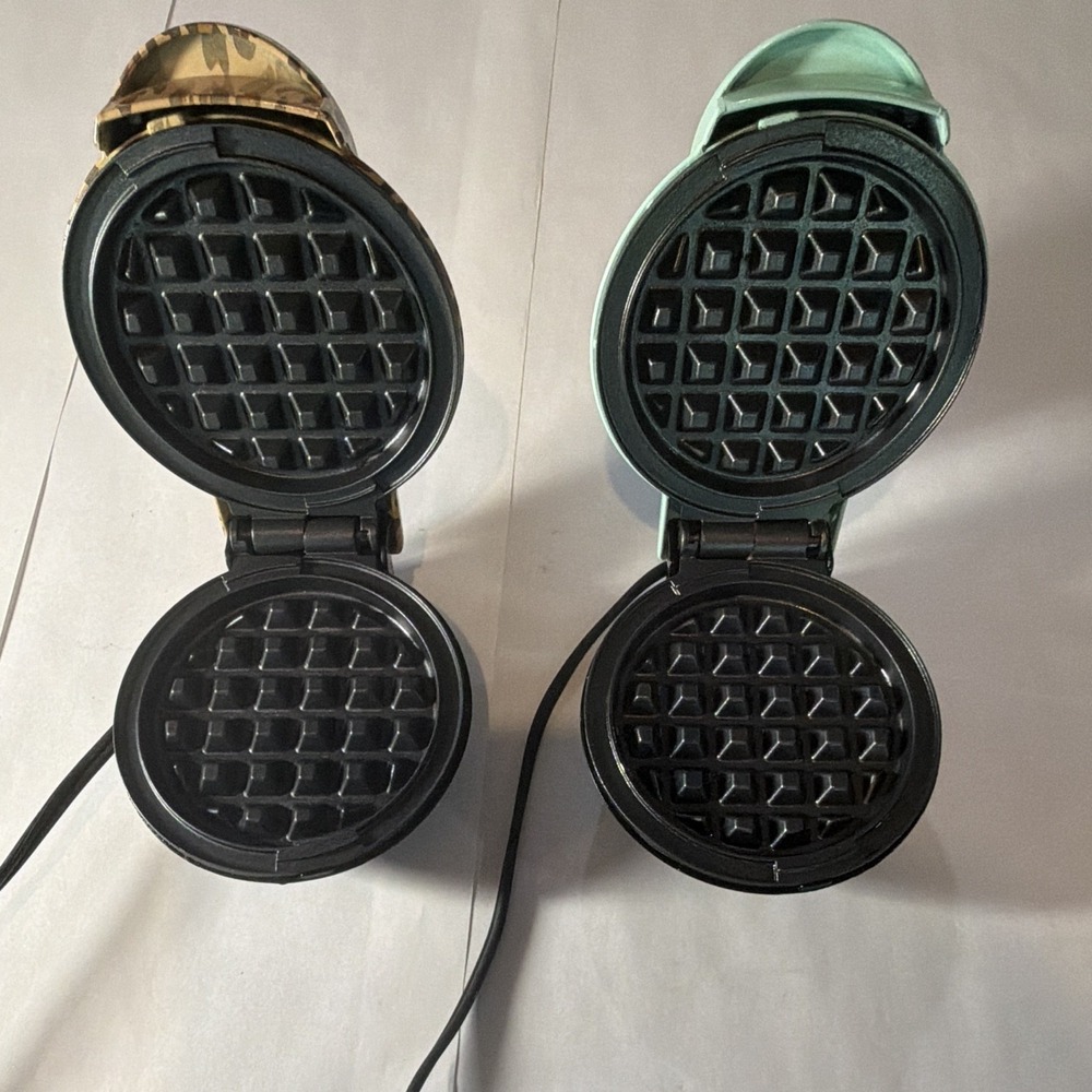 DASH Dash Mini Waffle Maker Lot of 2 Leopard & Mint Green Non-Stick 350W